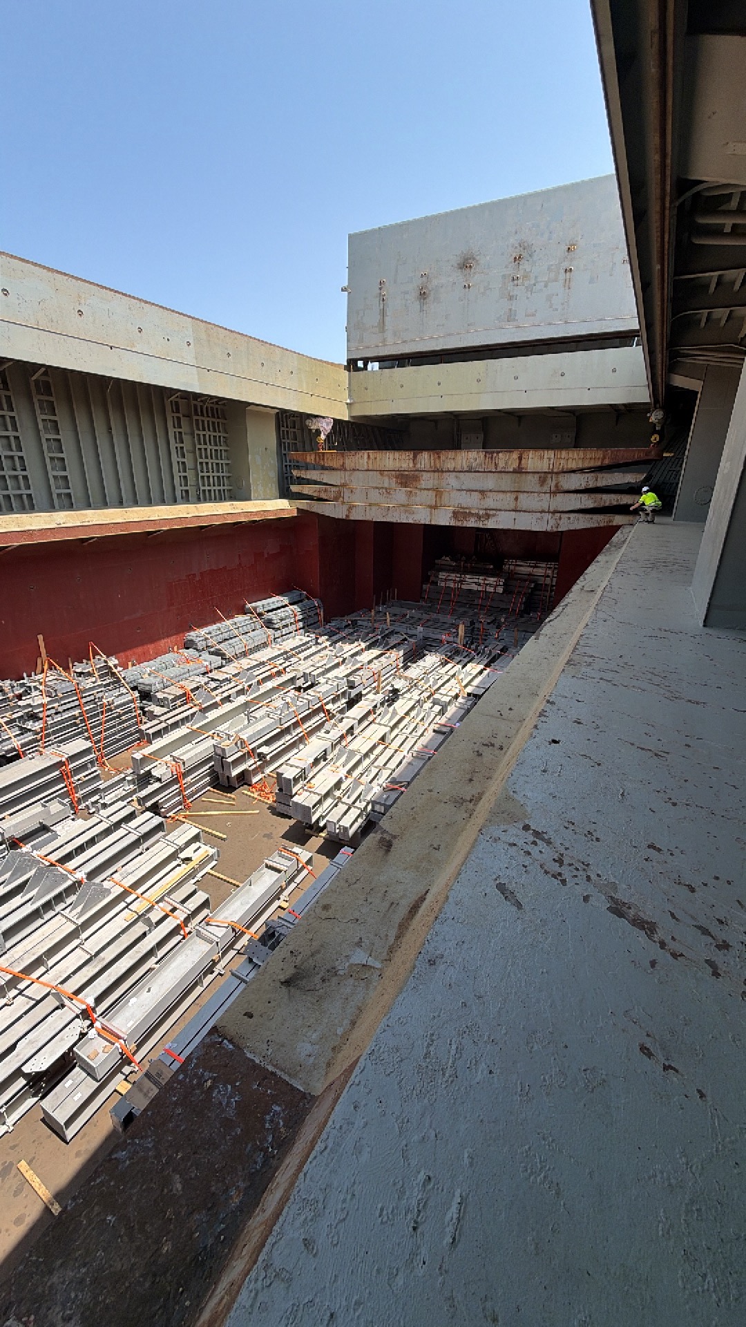 Steel structures stowed and secured on the tween deck of M/V Thorco Liva