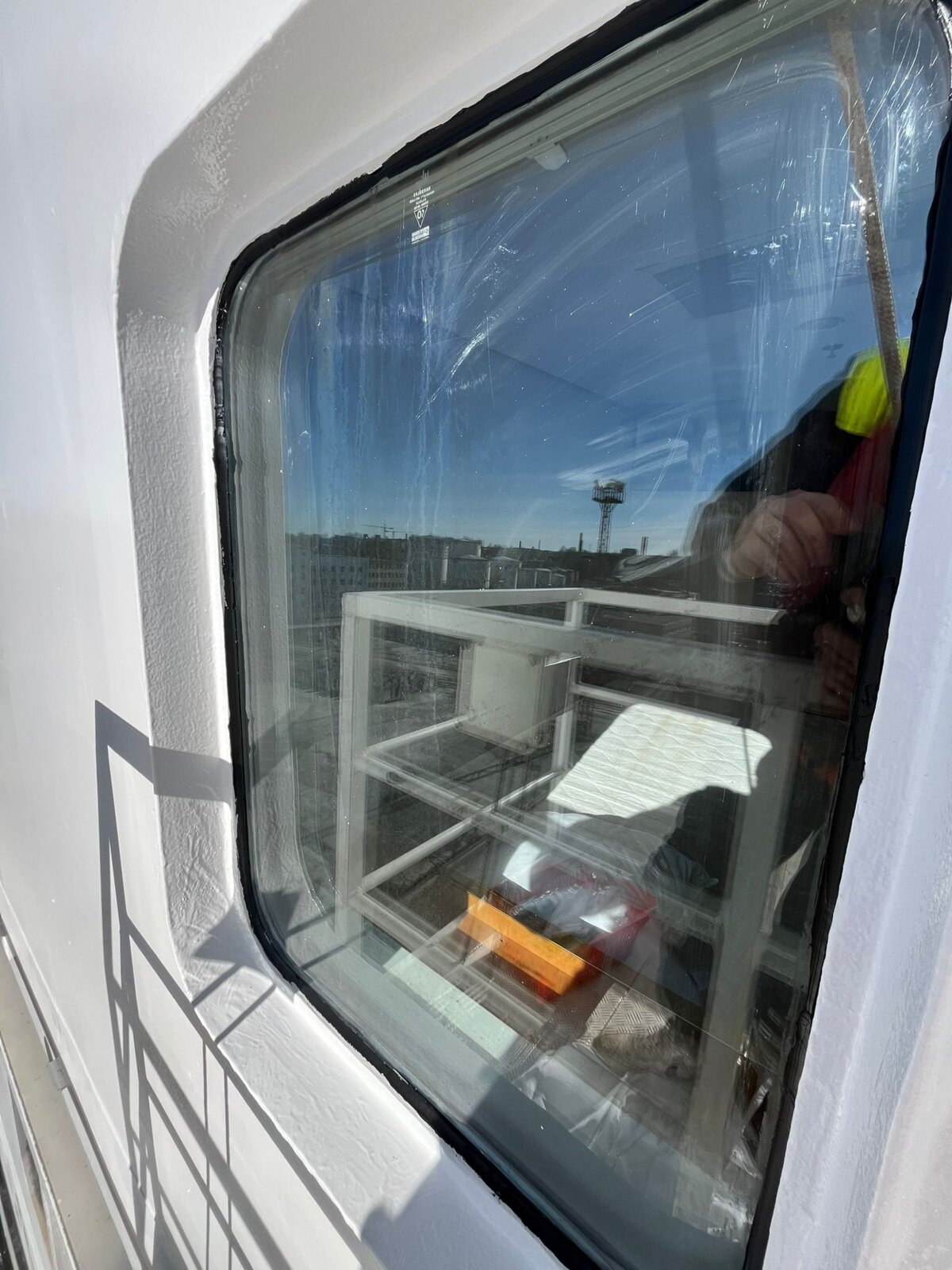 Restored window with new Sikaflex 295UV seal on M/S Romantika