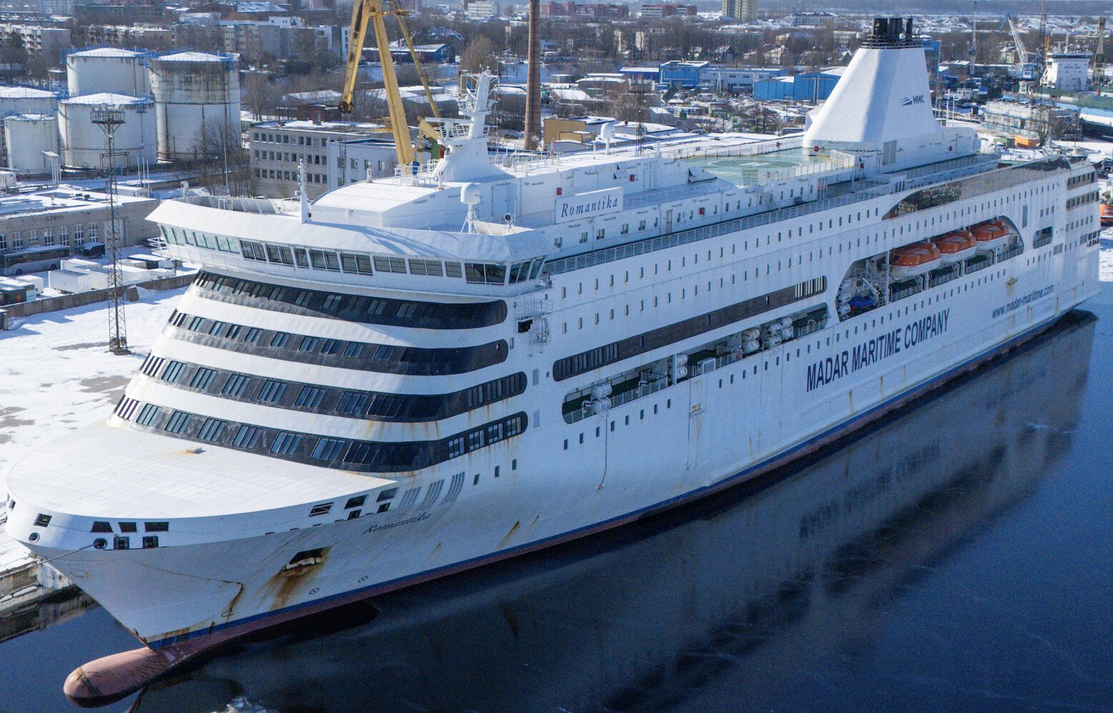 M/S Romantika at Paljassaare Harbour before restoration, previous charterer livery visible